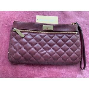 Michael KOrs Sophie Quilt Leather Large Zip Clutch Wristlet Burgundy NWT